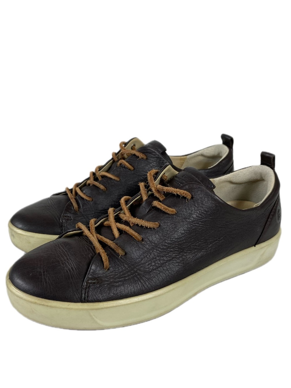 ECCO Leather Lace-Up Sneakers Men's Dark Brown Leather Sneakers Contrast Laces